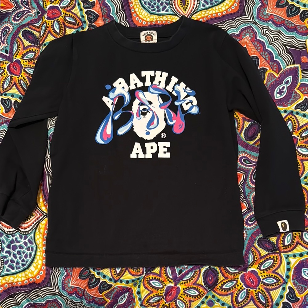 BAPE Black Long Sleeve Tee with Graphic Design